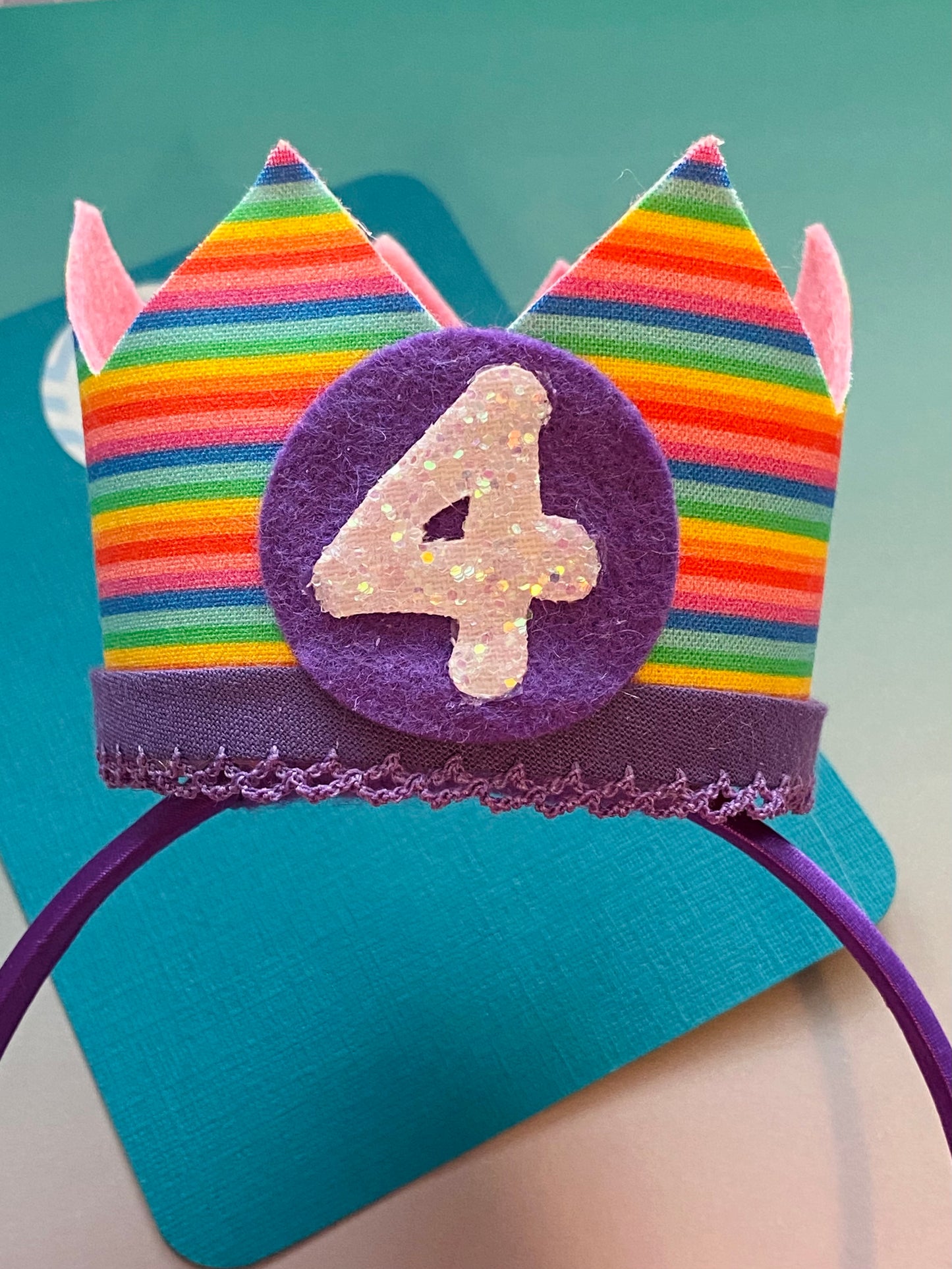 Sale: Age 4 Rainbow Stripes Crown on Headband