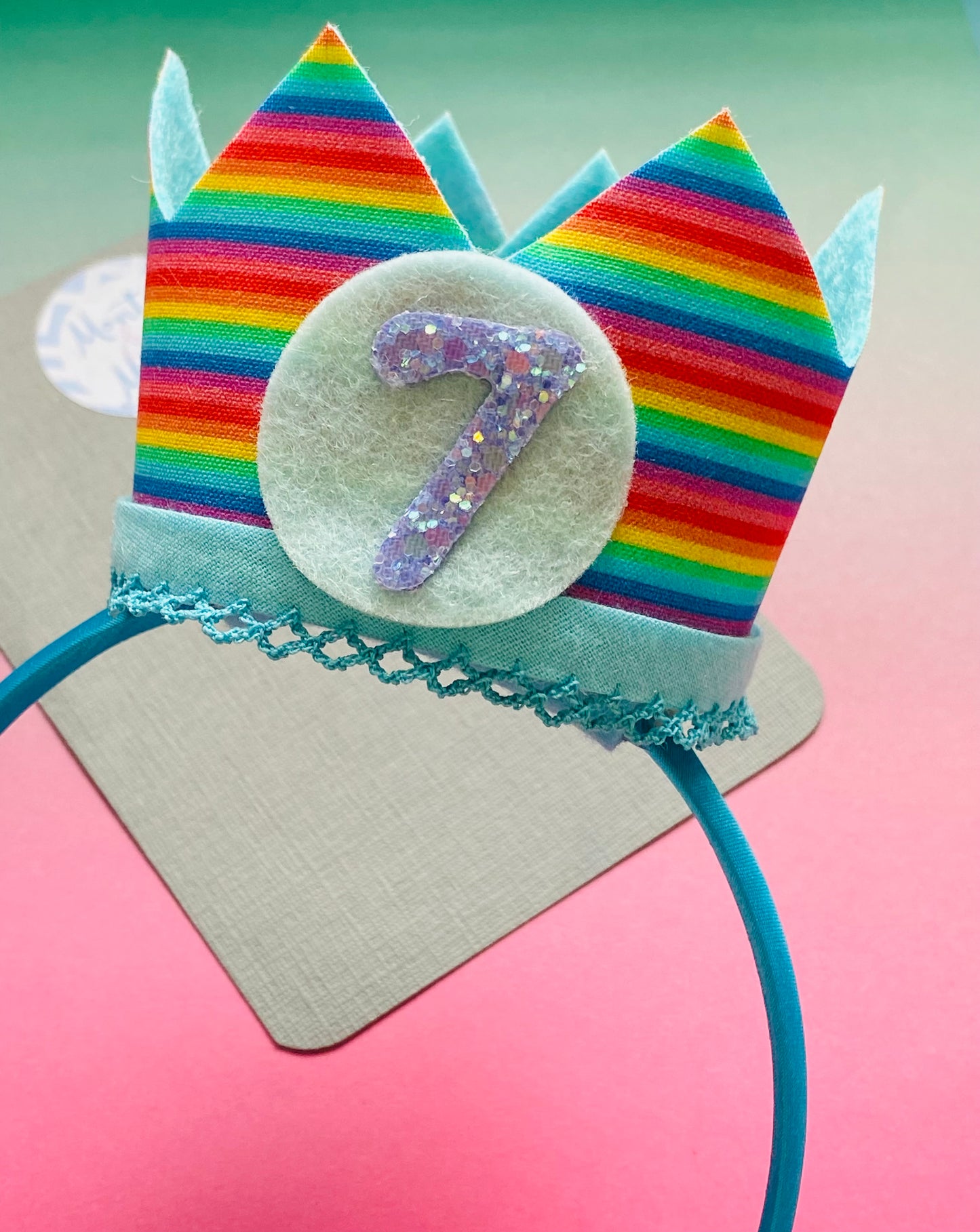 Sale: Age 7 Rainbow Stripe Crown on Headband