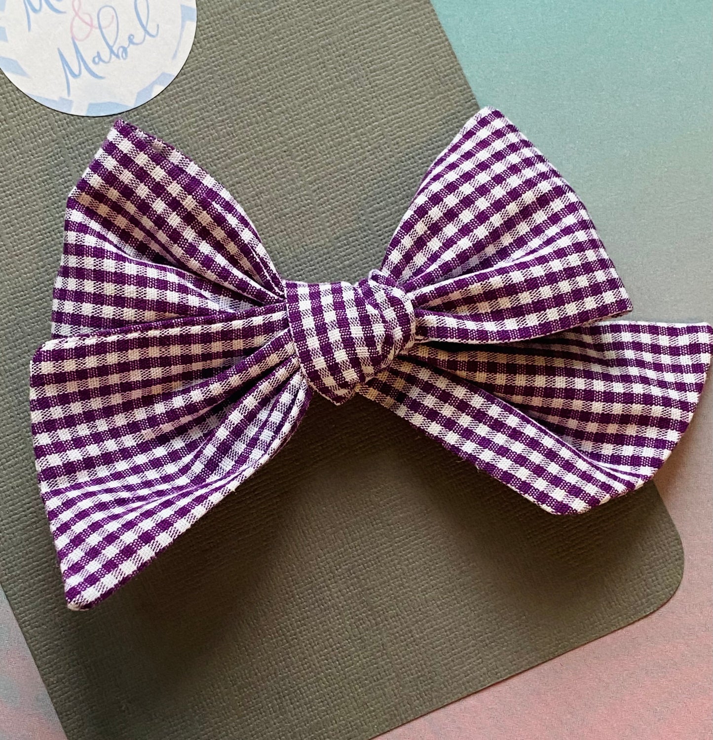 Sale: Purple Gingham Sewn Bow