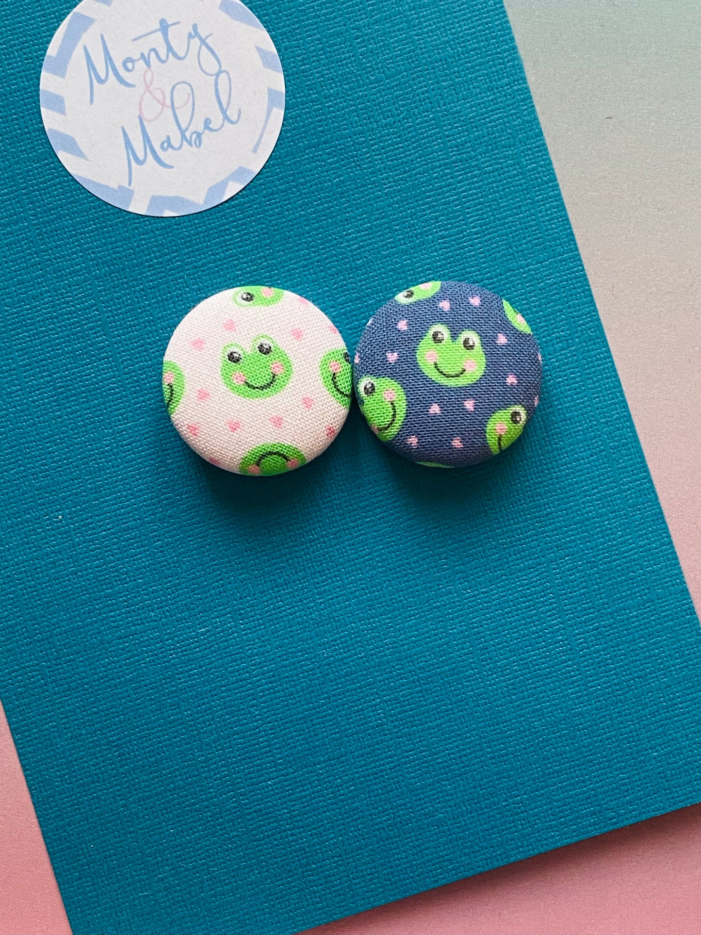 Sale: Blue & Pink Frogs Small Bobbles (Pair)