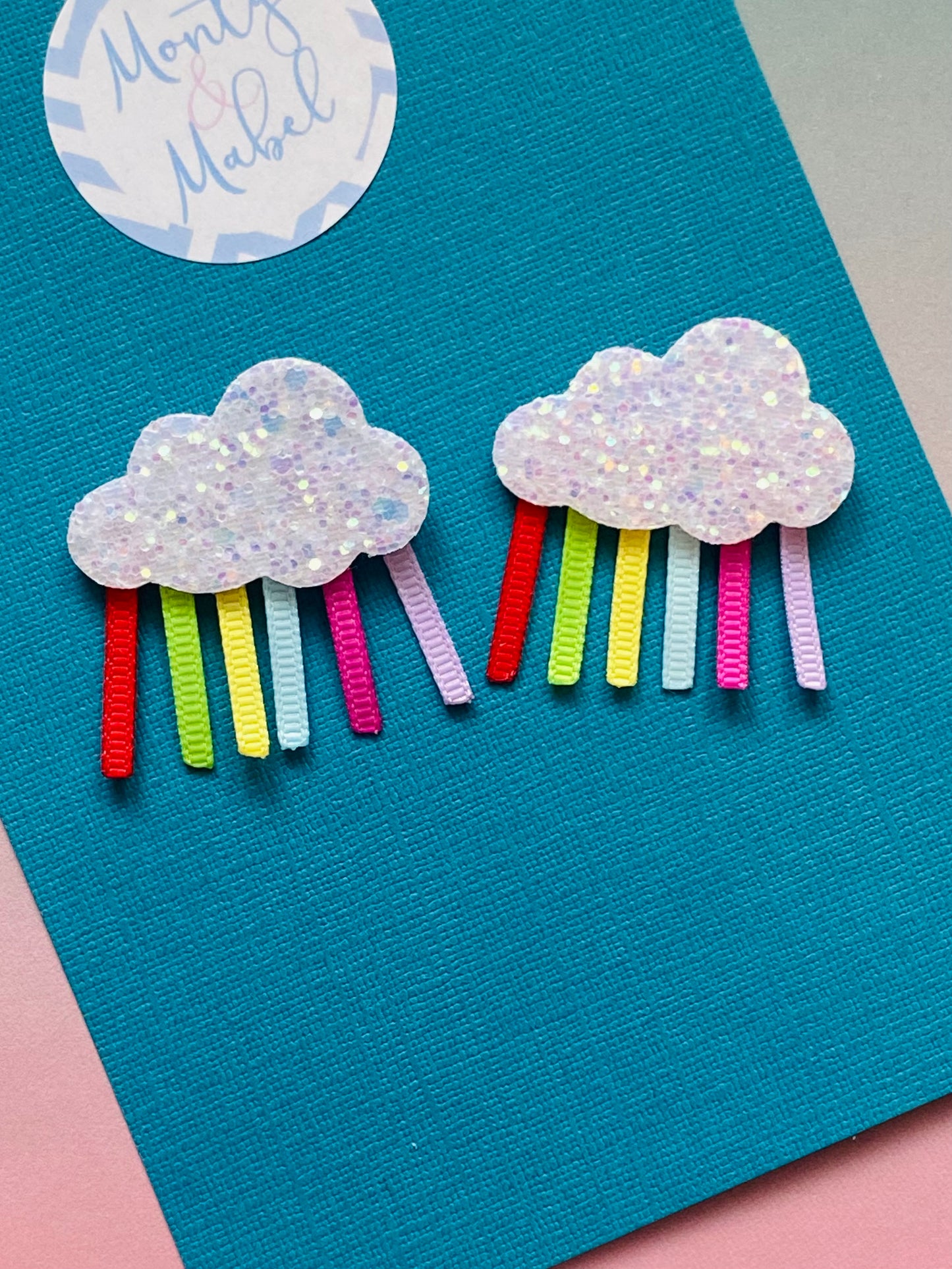 Sale: Glitter Clouds With Ribbons On Clip (Pair)