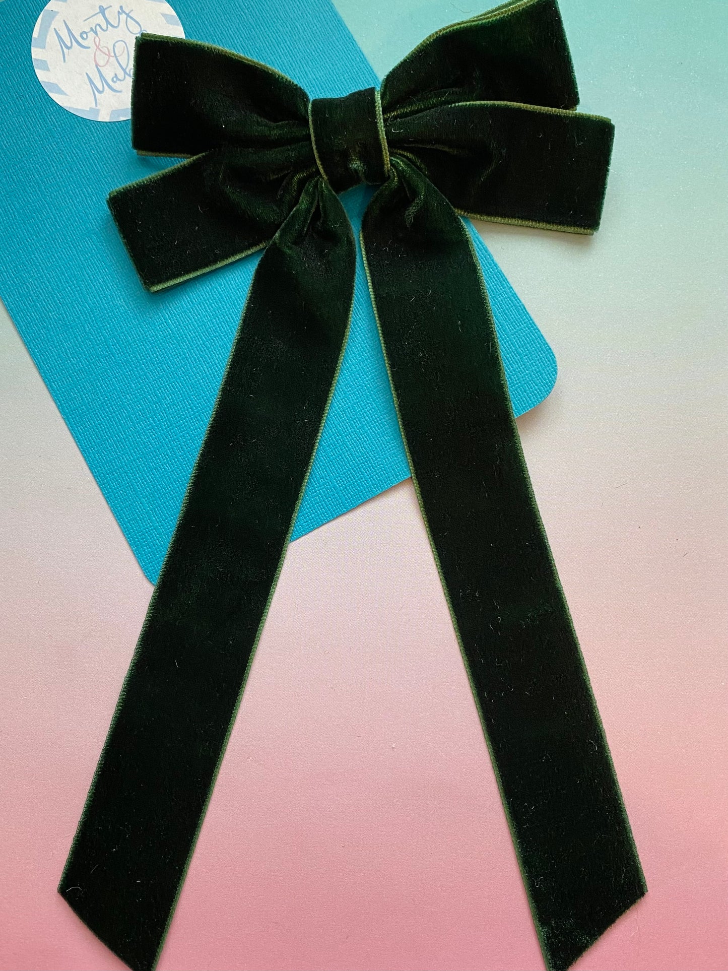 Sale: Dark Green Long Velvet Bow