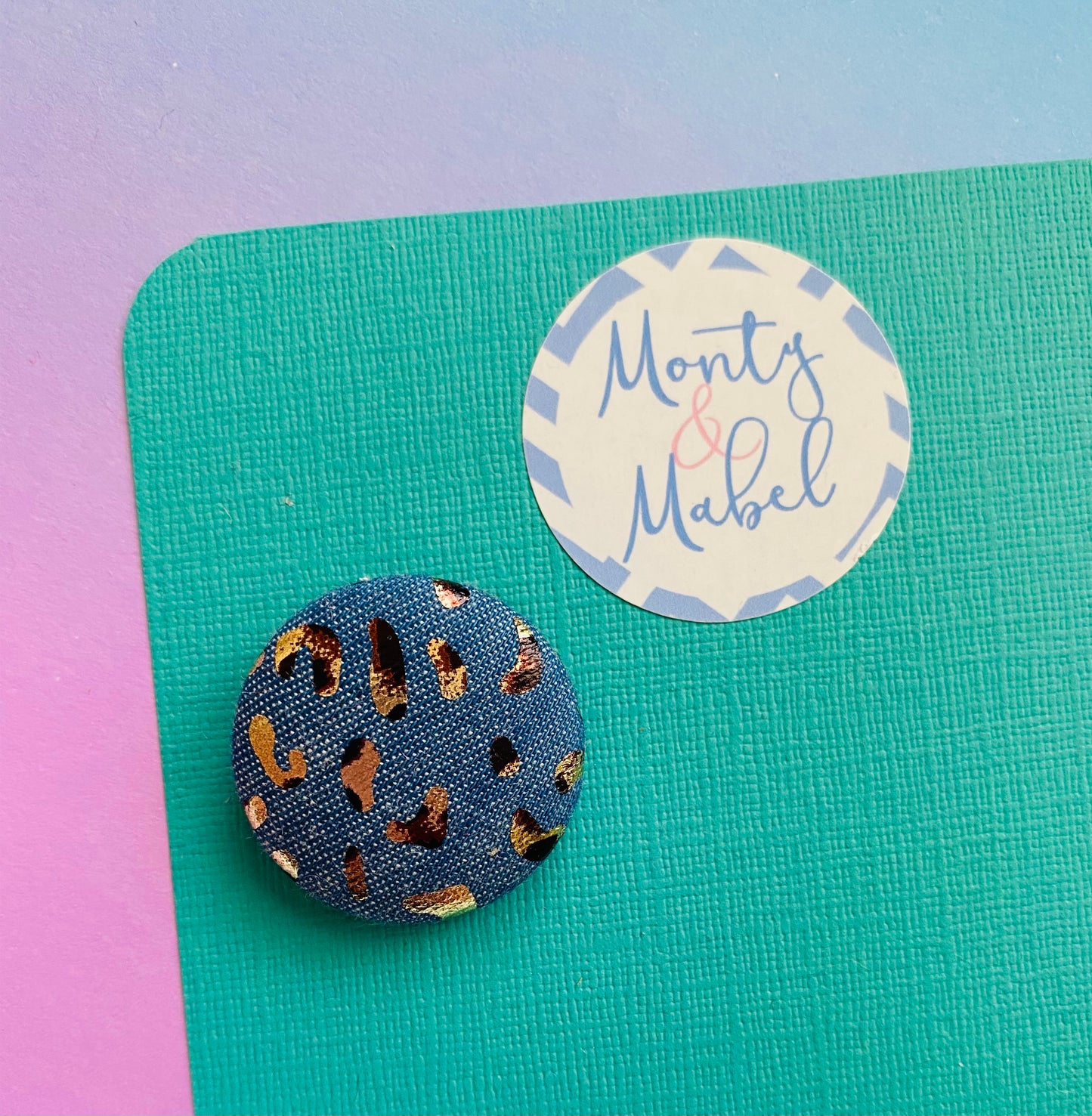 Sale: Denim/Gold Leopard Print Small Bobble (Single)