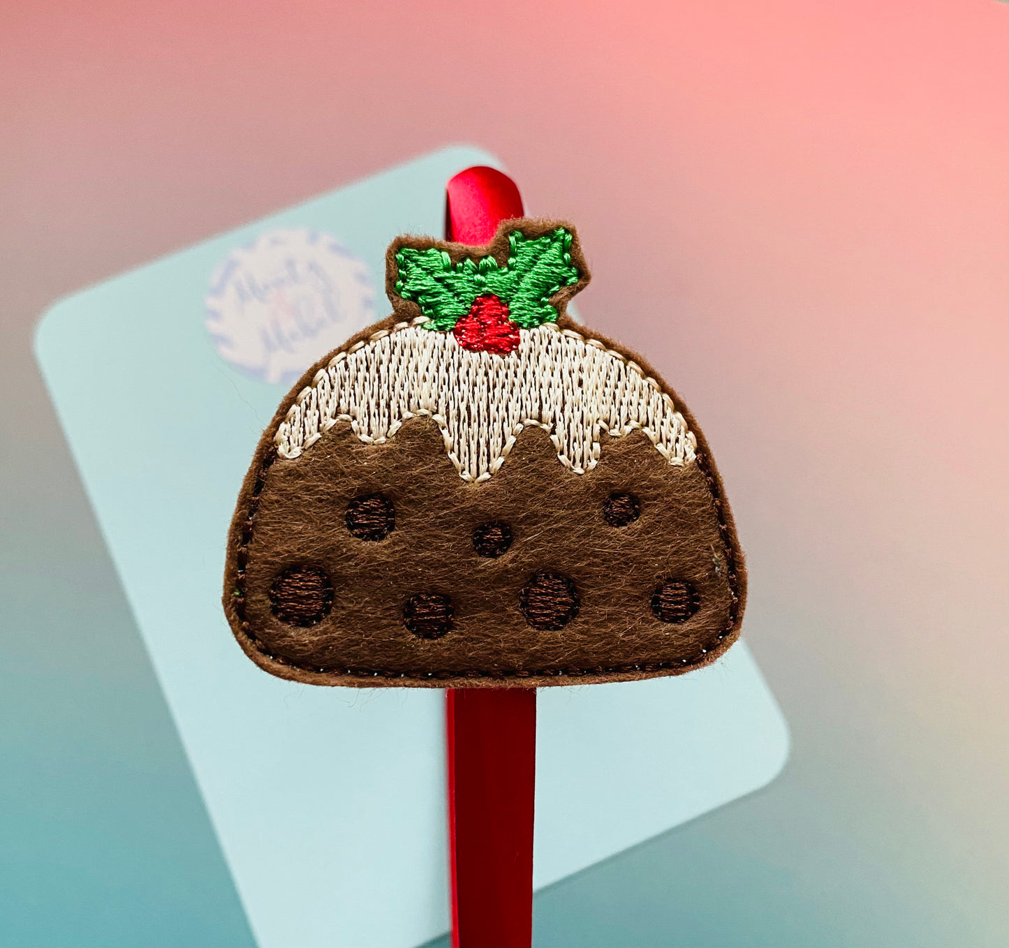 Embroidered Christmas Pudding on Alice Band