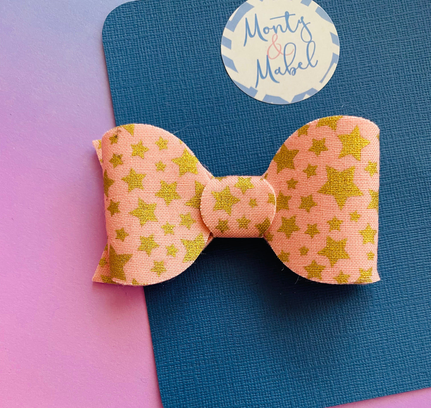 Sale: Pink & Gold Stars Medium Bow