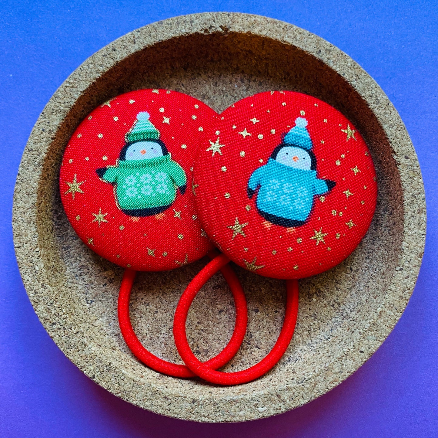 Red Penguins with Gold Glitter Stars