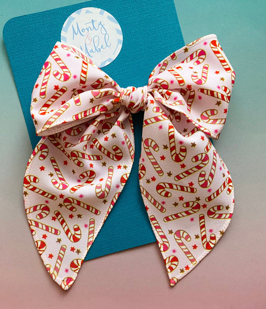 Sale: Pale Pink Candy Cane Large Sewn Bow