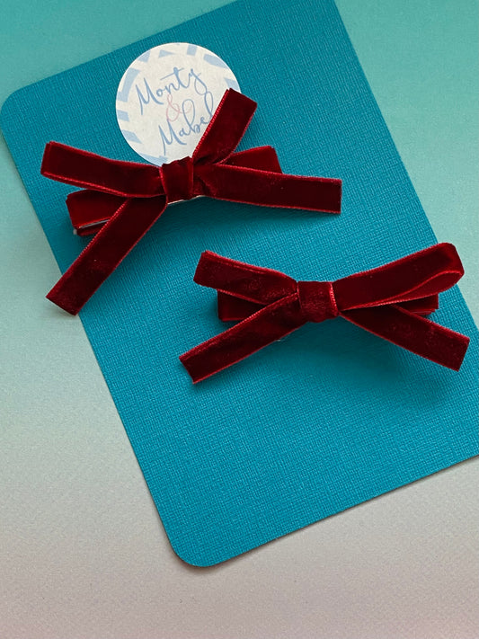 Sale: Deep Red Small Velvet Bows (Pair)