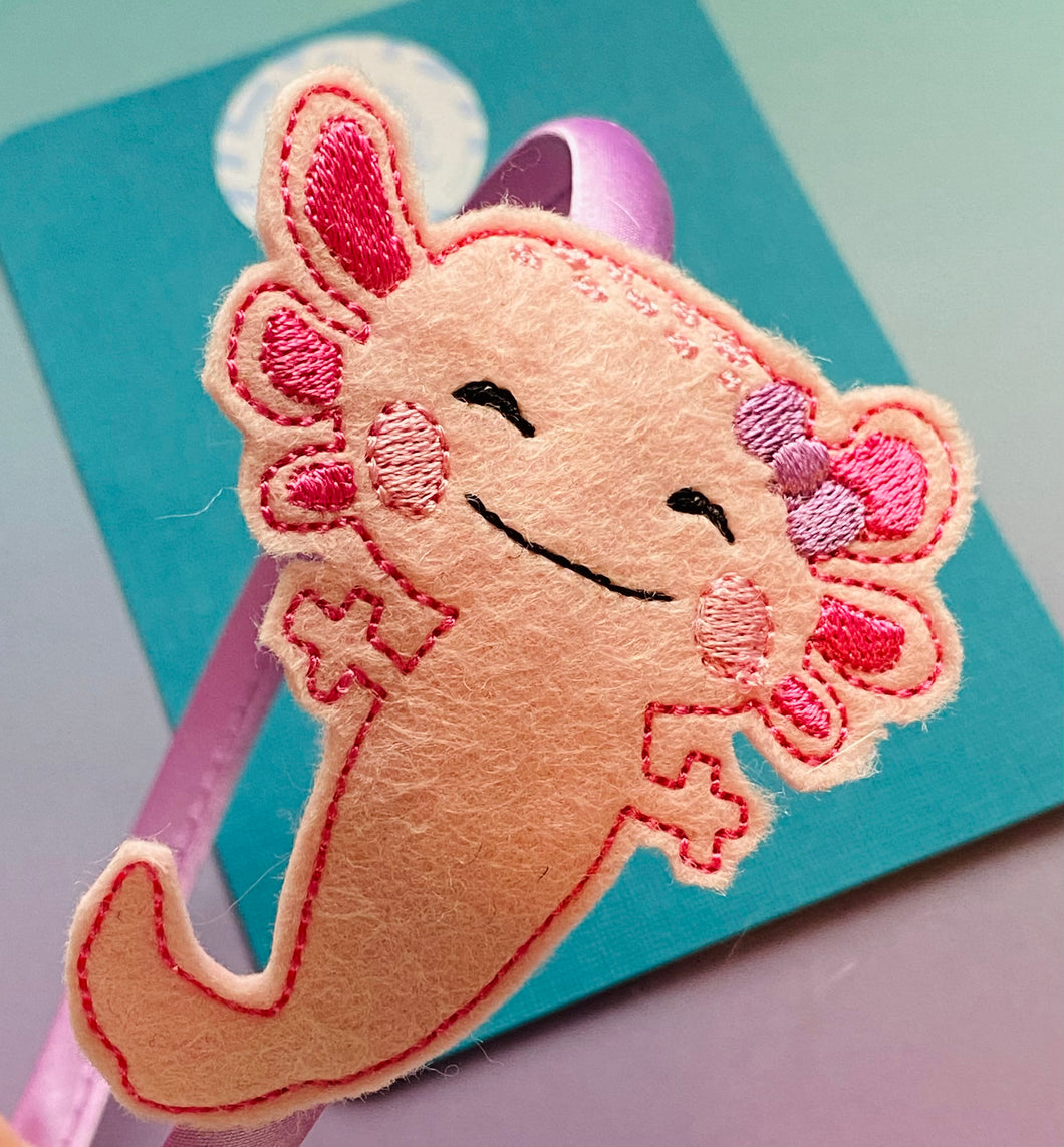 Sale: Embroidered Axolotl Headband