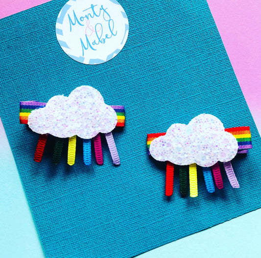 Sale: Glitter Clouds With Ribbons On Clip (Pair)