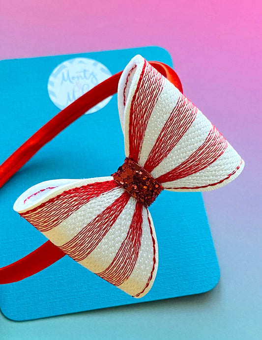 Embroidered Stitched Candy Stripe Bow