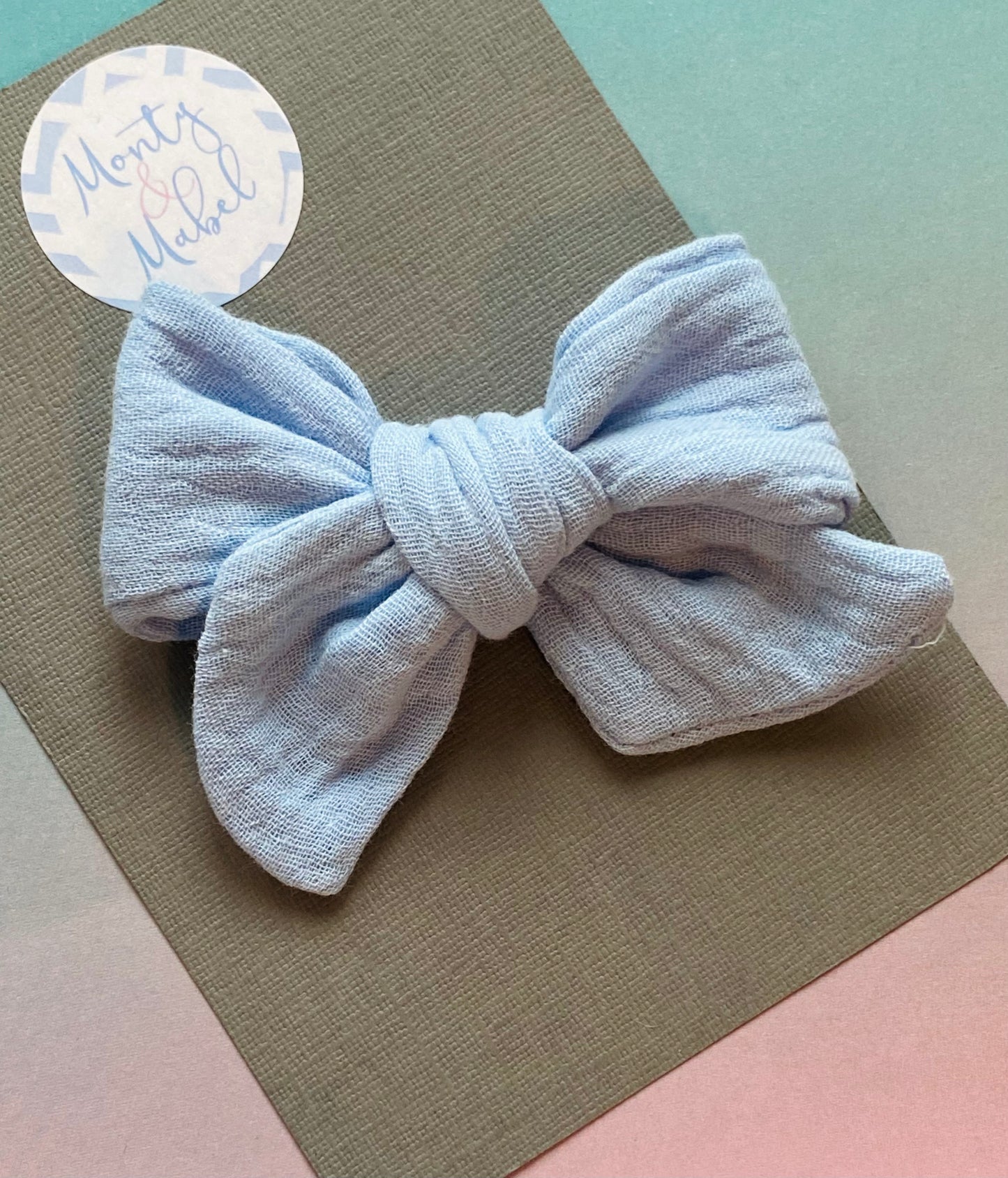 Sale: Pale Blue Muslin Sewn Bow