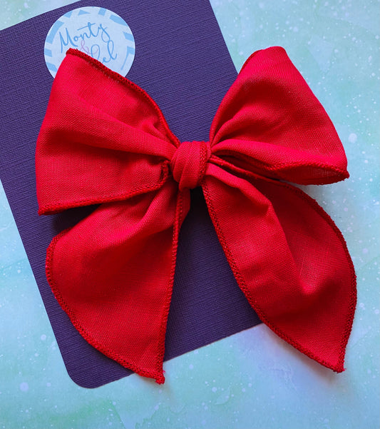 Sale: Red Linen Large Sewn Bow