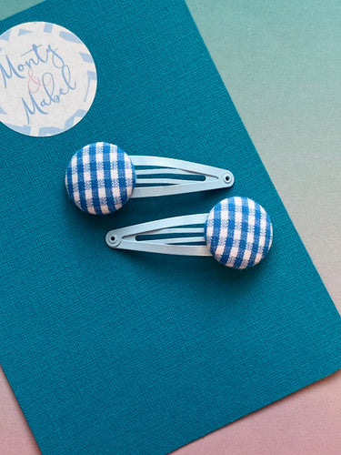 Sale: Pale Blue Gingham Standard Clips (Pair)