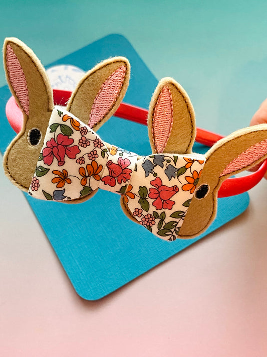 Sale: Embroidered Bunny & Liberty Bow On Headband (Pink Alice)