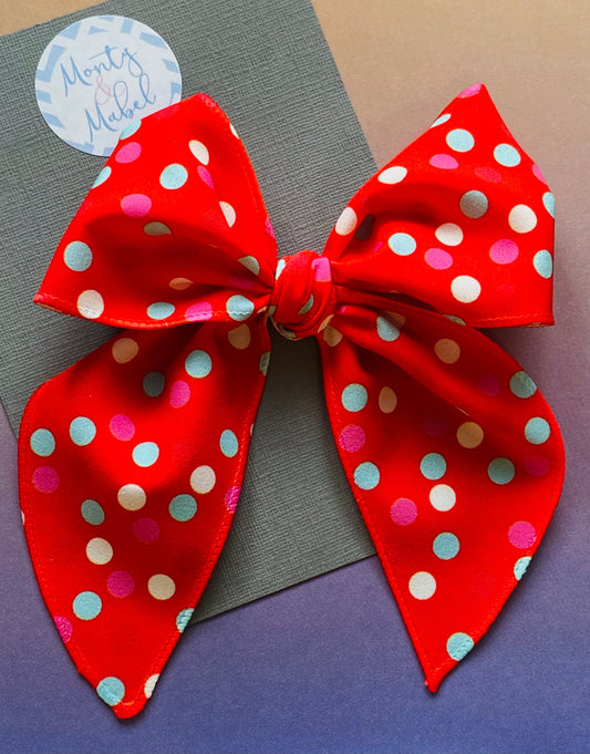 Sale: Red Polka Dot Large Sewn Bow