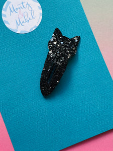 Glittery Black Cat Snap Clip