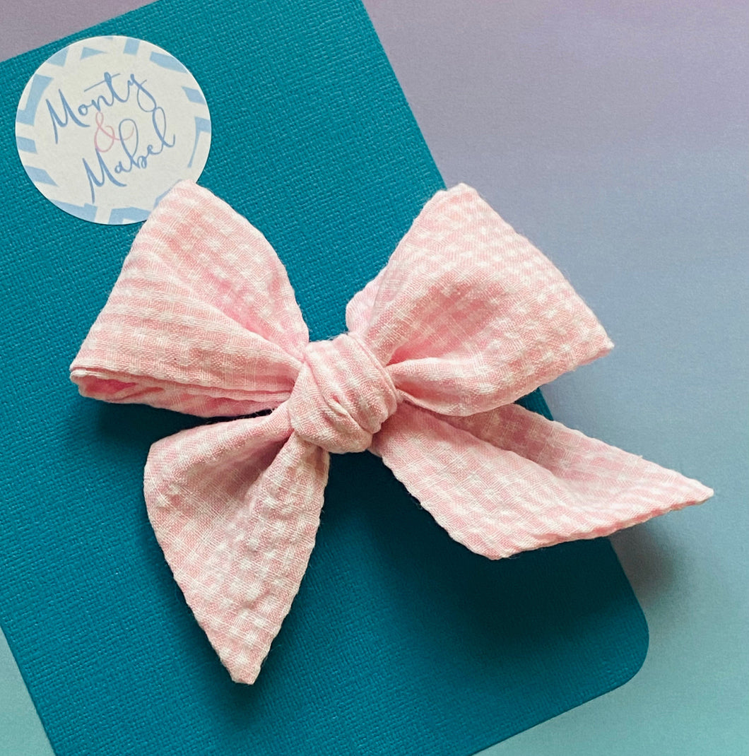 Sale: Pale Pink Gingham Sewn Bow