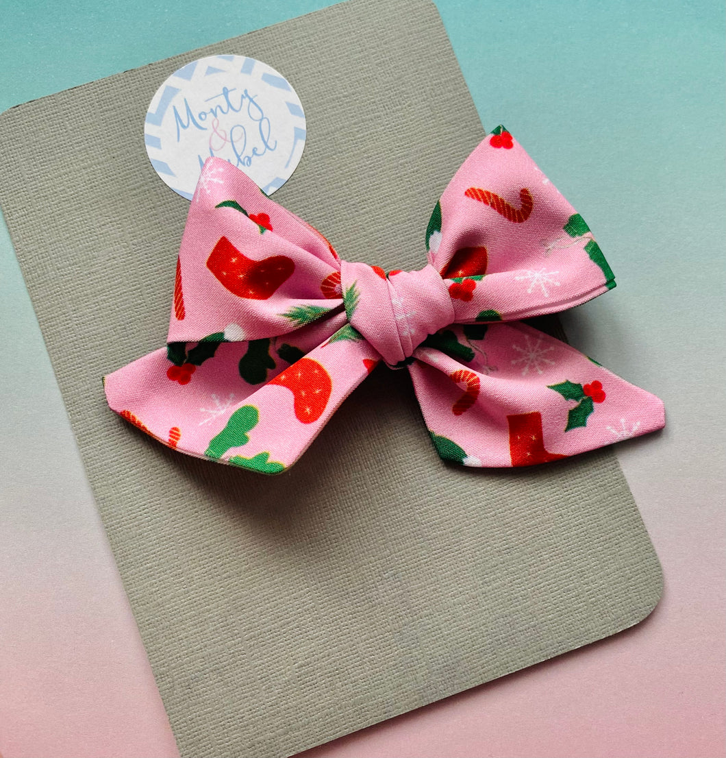 Pink Christnss Sewn Bow
