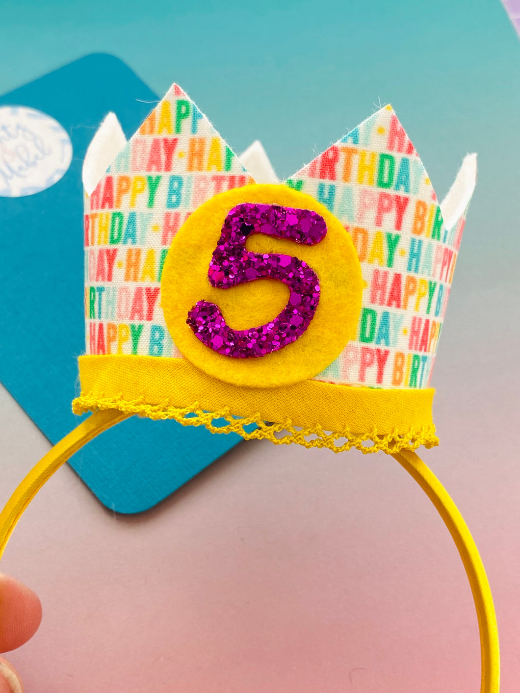 Sale: Age 5 Happy Birthday Crown on Headband