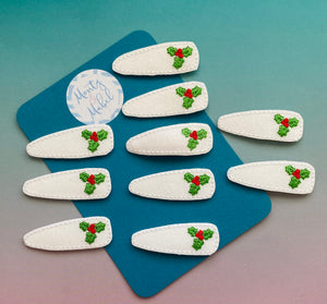 Sale: Christmas Holly Embroidered Snap Clip