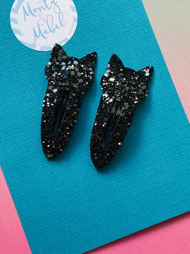 Glittery Black Cat Snap Clip