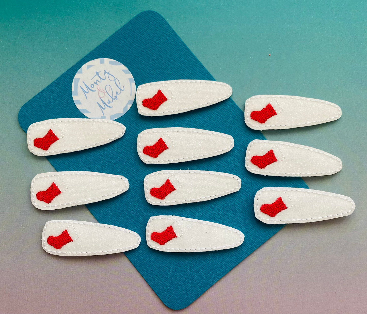 Sale: Christmas Stocking Embroidered Snap Clip