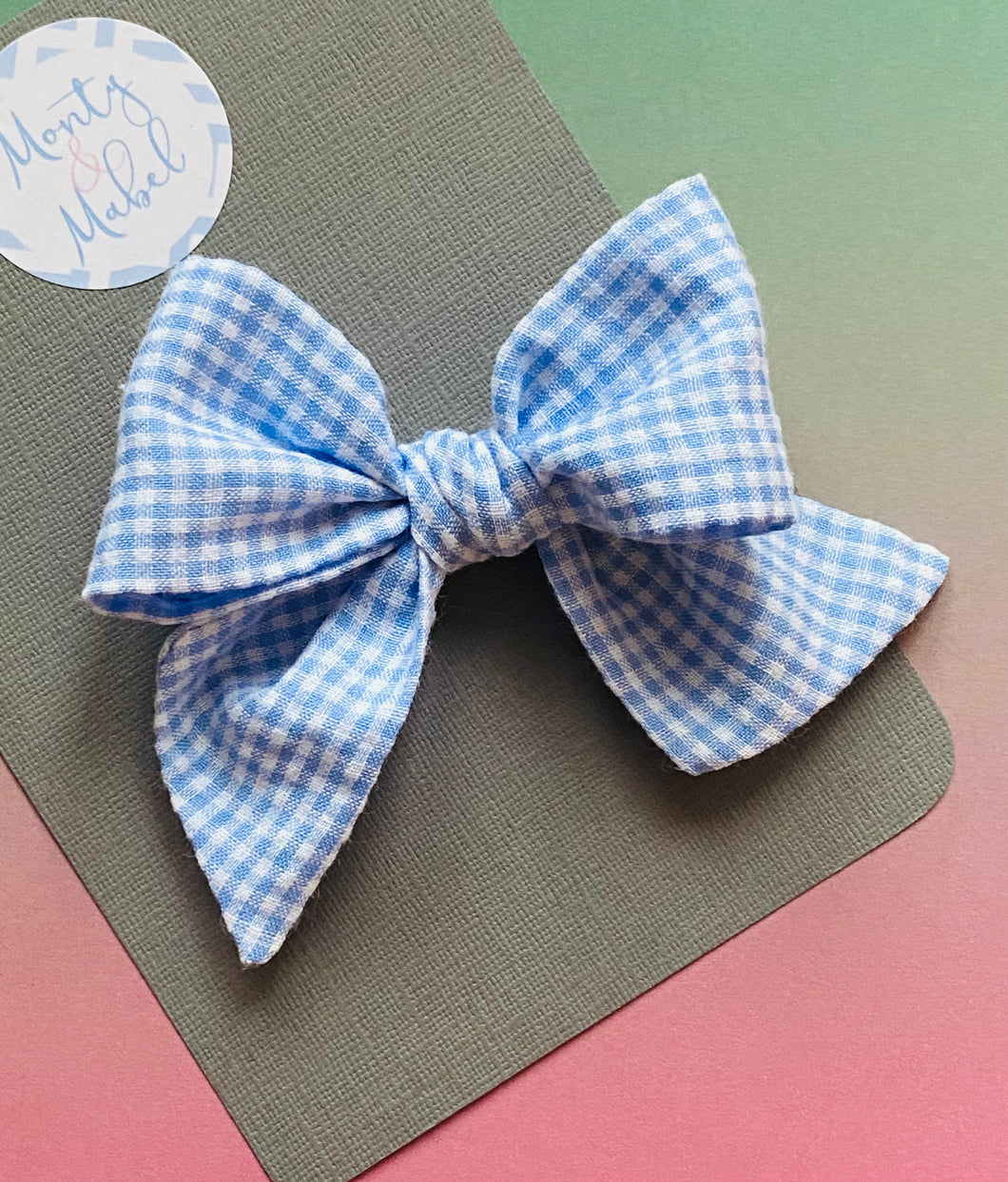 Pale Blue Gingham Sewn Bow