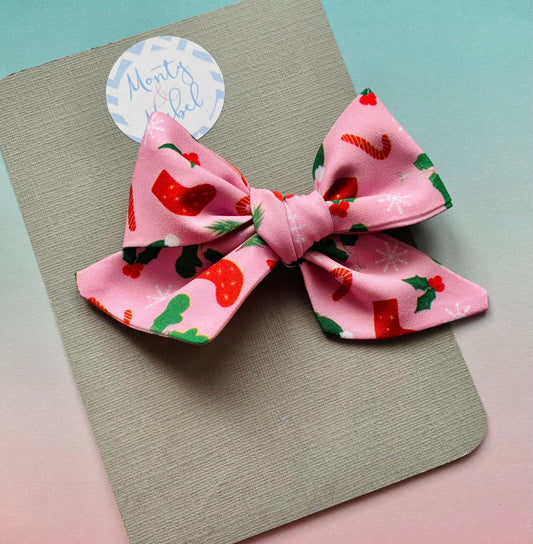 Sale: Pink Christmas Sewn Bow