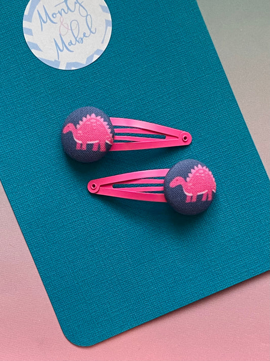 Sale: Pink/Navy Dinosaur Standard Clips (Pair)