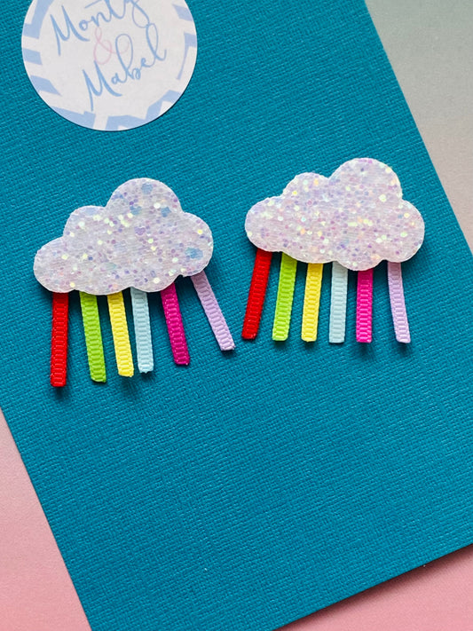 Sale: Glitter Clouds With Ribbons On Clip (Pair)