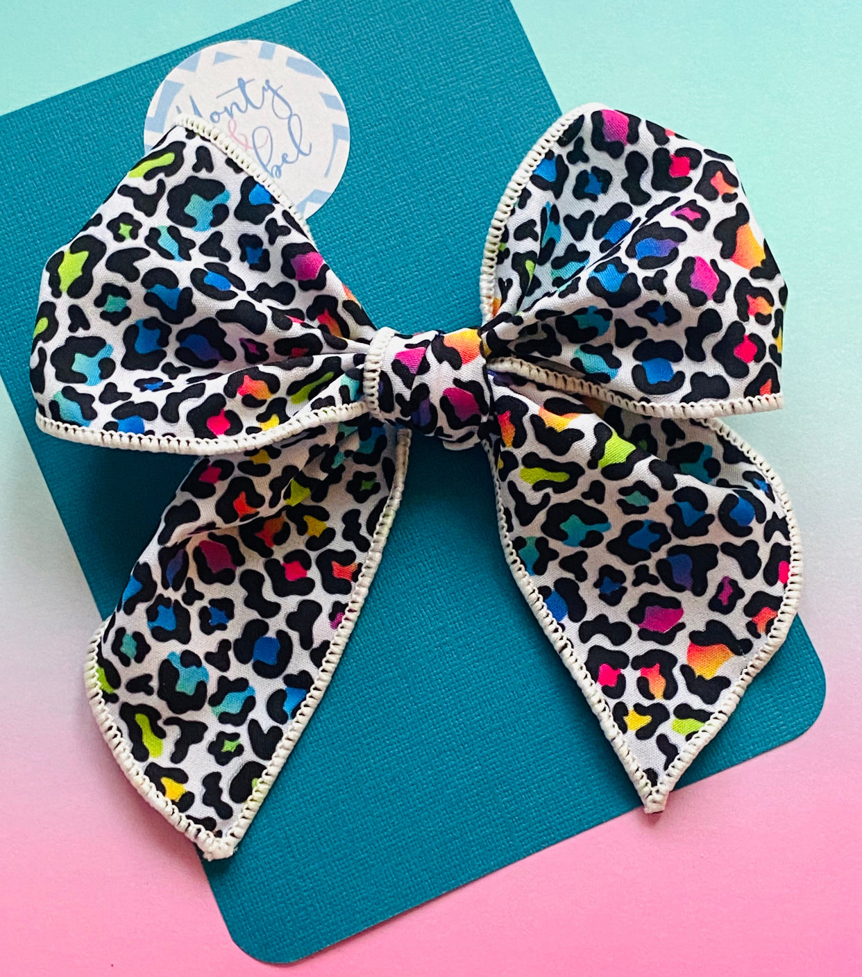 Sale: Rainbow Leopard Print Large Sewn Bow