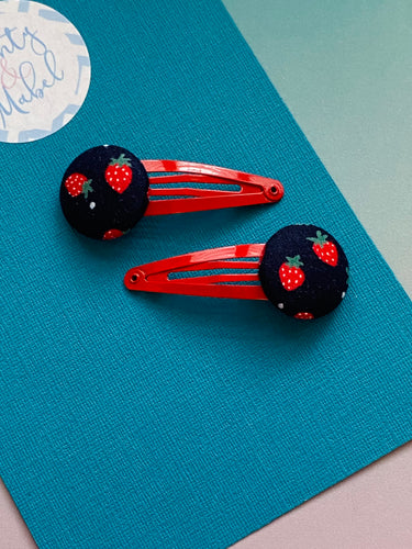 Sale: *SECONDS* Navy Strawberries Standard Clips (Pair)