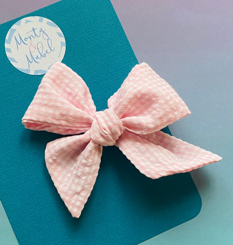Pale Pink Gingham Sewn Bow