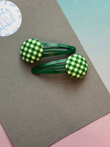 Sale: Dark Green Gingham Standard Clips (Pair)