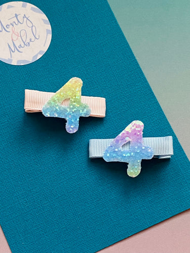 Sale: Age 4 Glitter Birthday Clips (Pair)