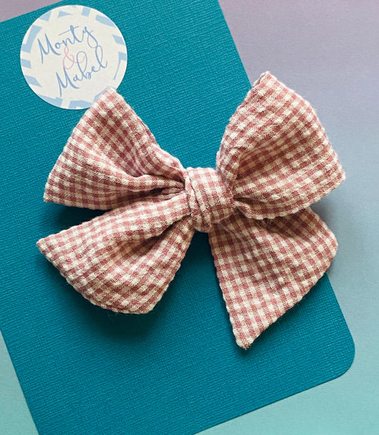 Sale: Dusky Pink Gingham Sewn Bow
