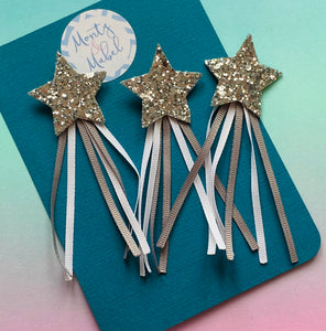 Sale: Silver Long Ribbon Glitter Star Fringe Clip