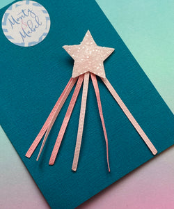 Sale: Pale Pink Long Ribbon Glitter Star Fringe Clip