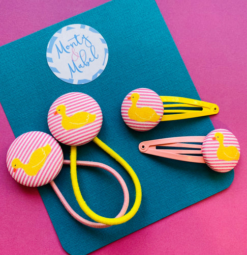 Ducklings on Hot Pink Stripes