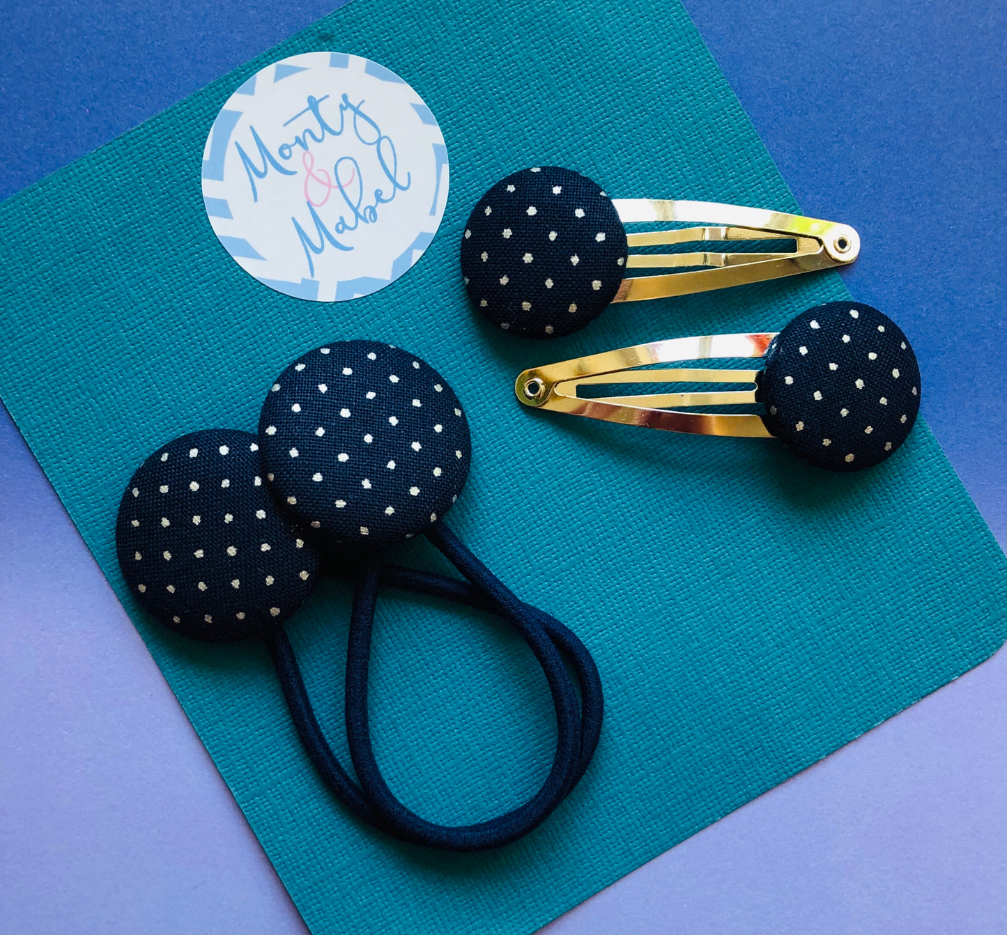 Navy & Silver Polka Dot