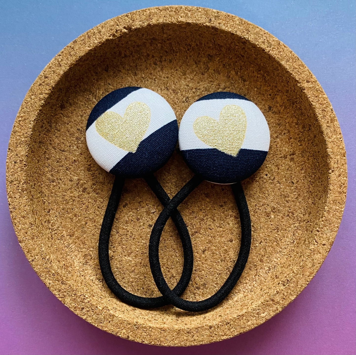 Metallic Gold Hearts on Stripes (Navy)