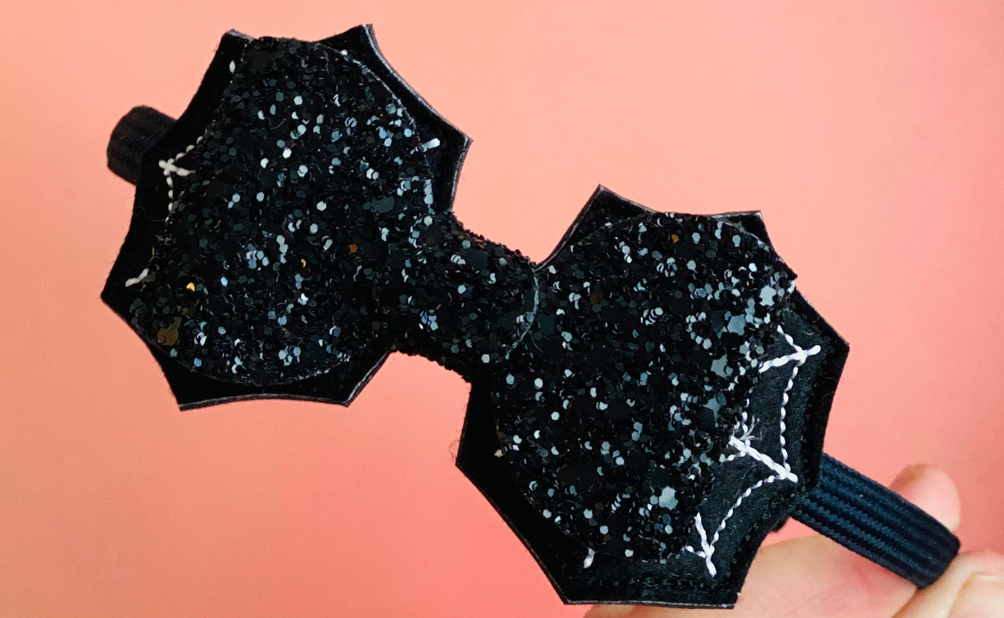 Halloween Embroidered Bow Tail with Black Glitter Bow