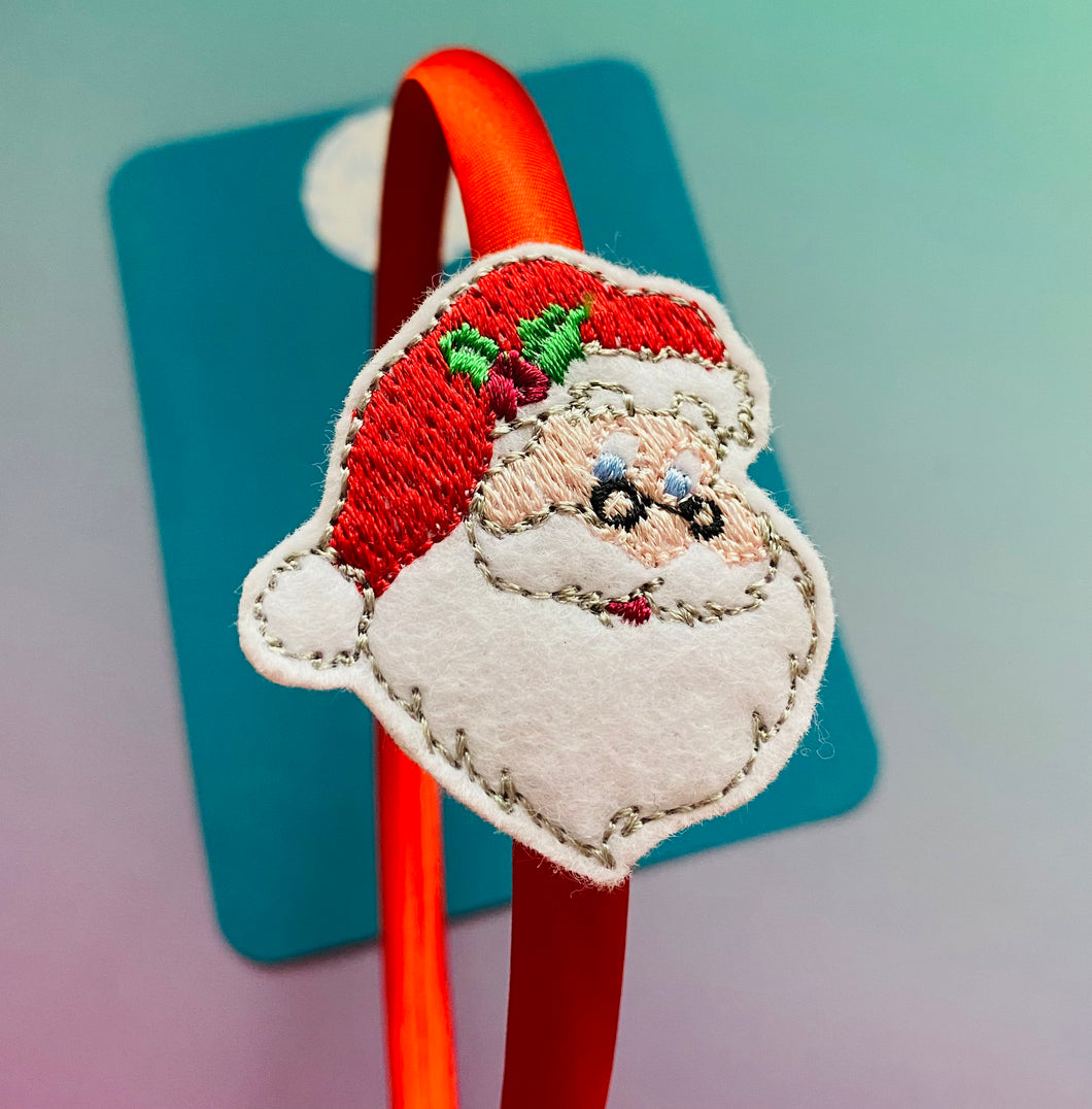 Embroidered Classic Santa on Alice Band