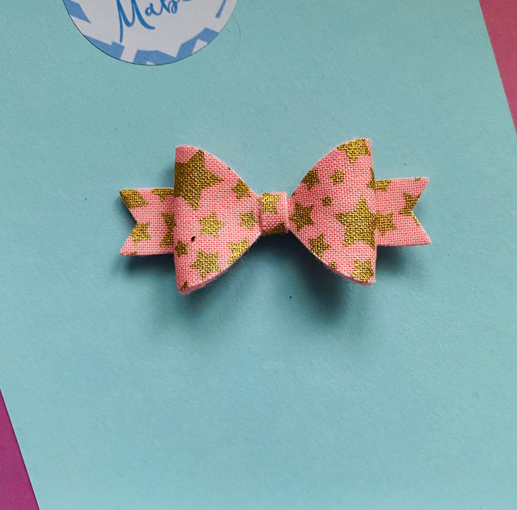 Sale: Pink/Gold Stars Extra Small Bow