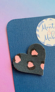 Sale: Navy/Pink Leopard Print Heart Fringe Clip