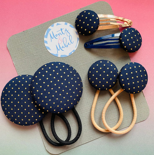 Gold & Navy Polka Dot