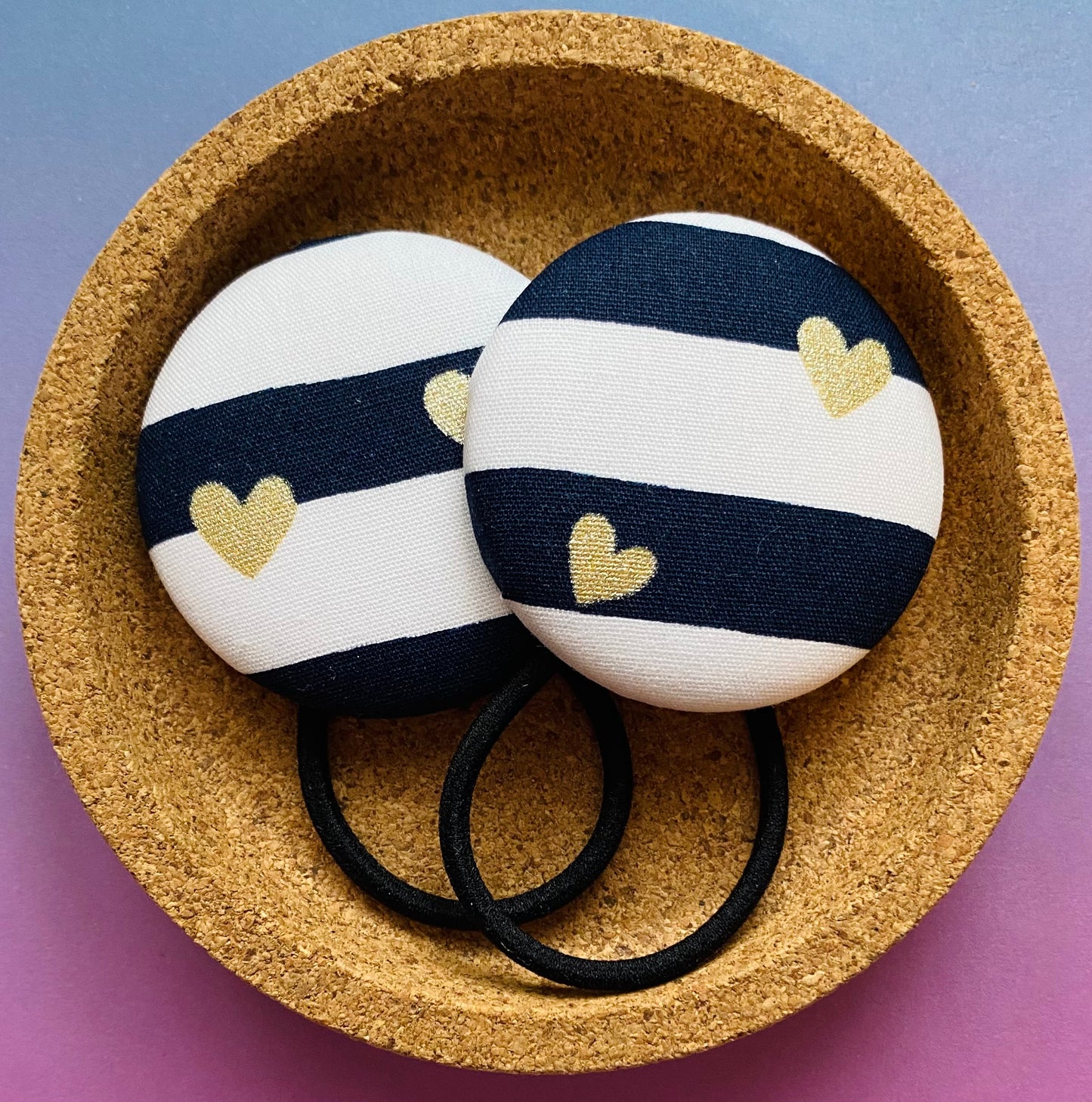 Metallic Gold Hearts on Stripes (Navy)