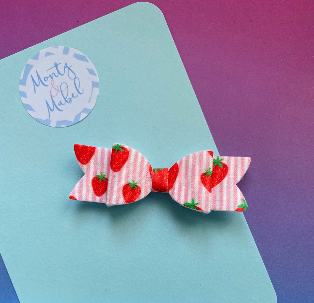 Sale: Pale Pink Stripe Strawberries Small Bow