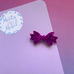 Sale: Hot Pink Glitter Diddy Bow Fringe Clip